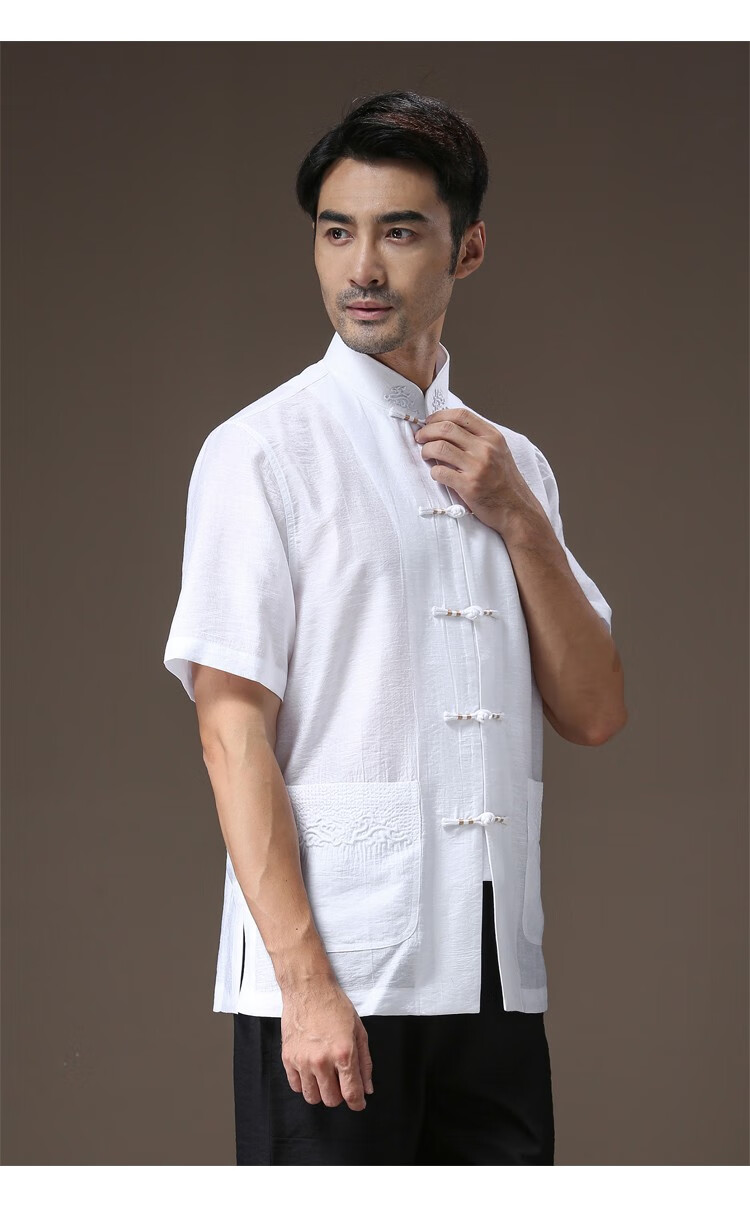 唐袭世家唐装男中老年夏季短袖衬衫中式立领盘扣休闲复古盘扣上衣中国