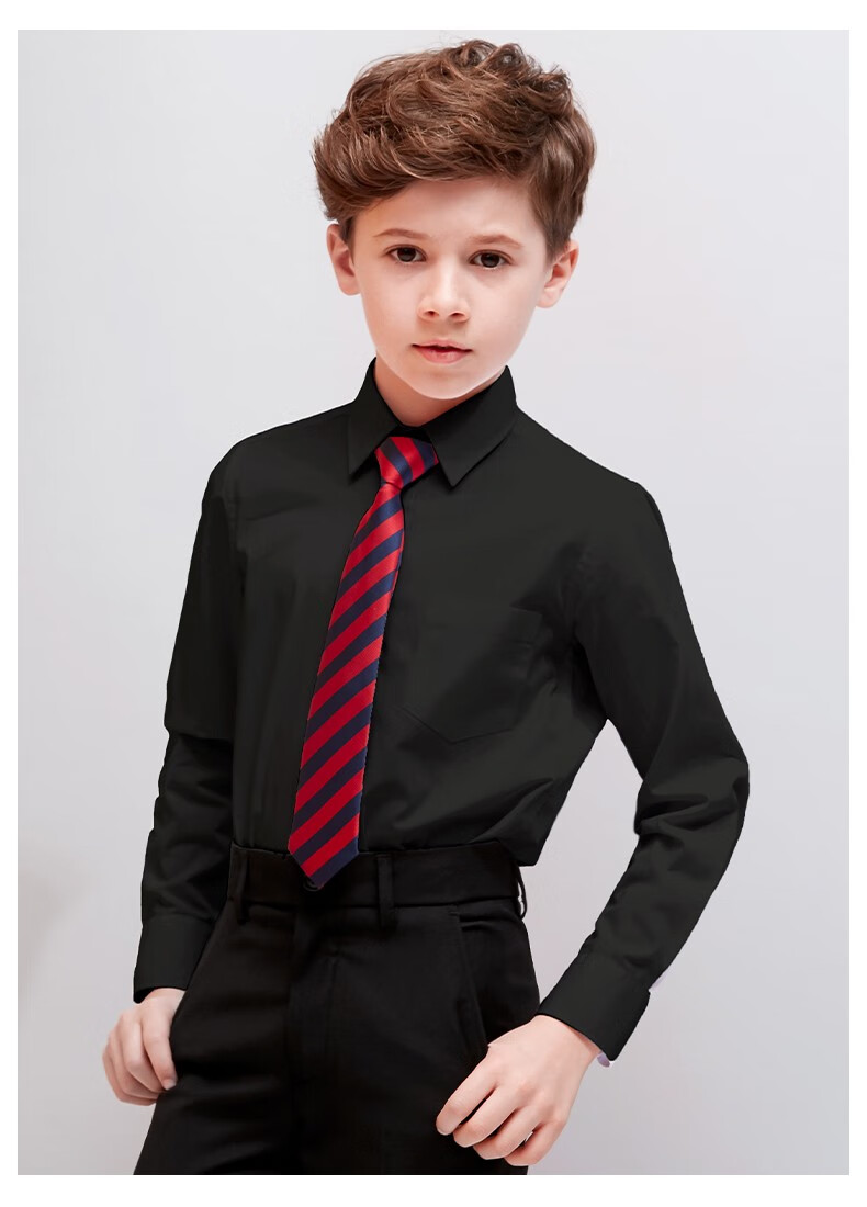 elpa 男童黑衬衫儿童装黑色衬衣长袖中大童小学生校服表演出服 黑色