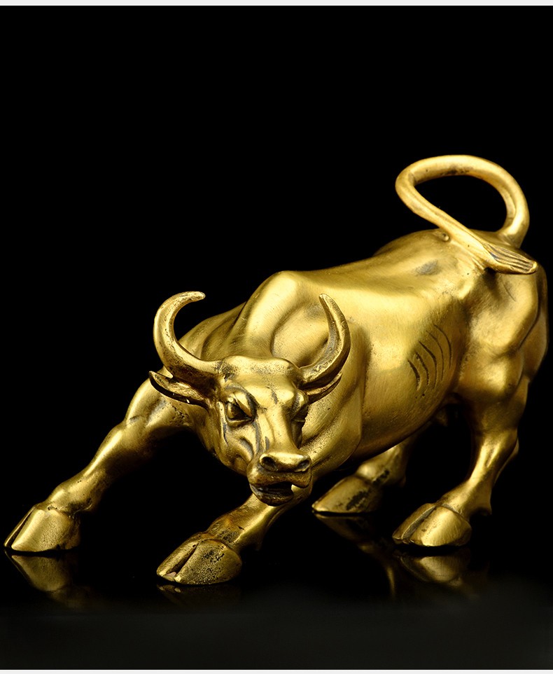 创古琪通华尔街铜牛摆件金牛气冲天工艺品办公室桌牛市全黄铜牛摆件