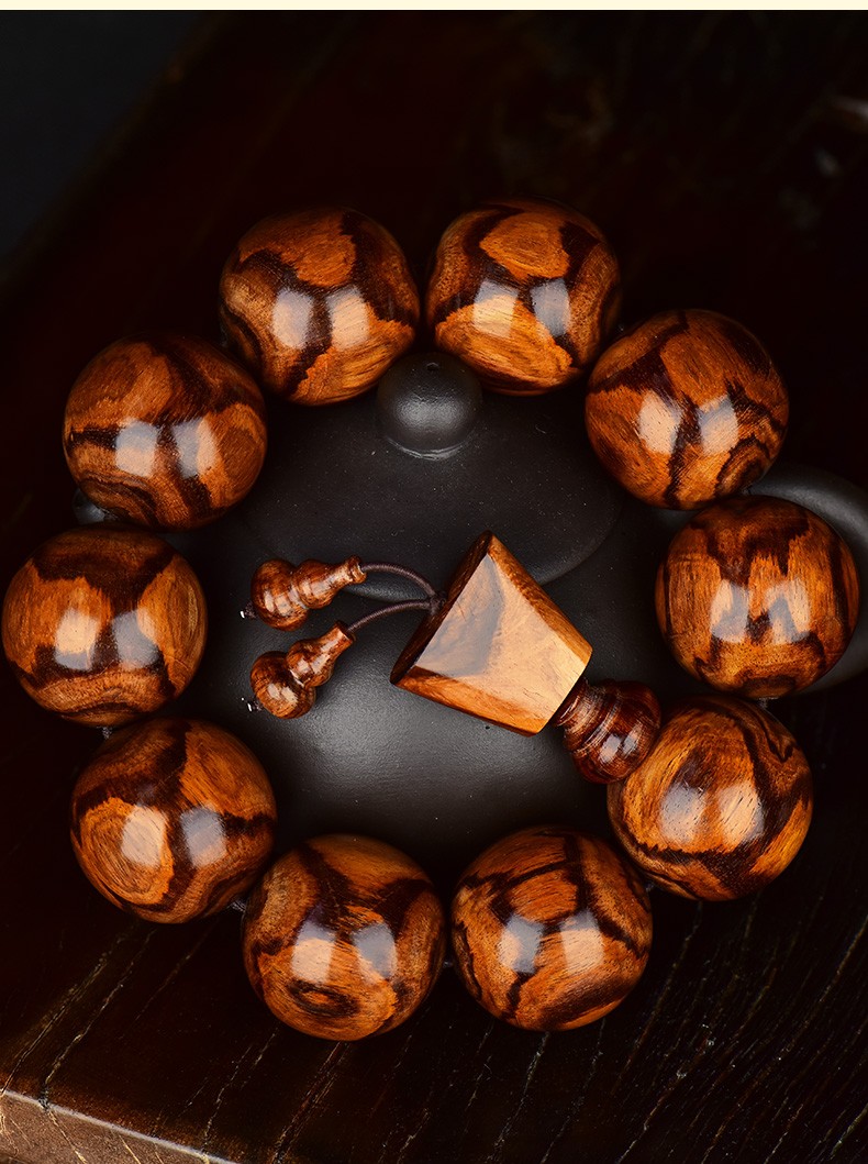 今古楼jingulou海南黄花梨27mm鬼脸对鬼眼男款佛珠手串大规格霸王珠图