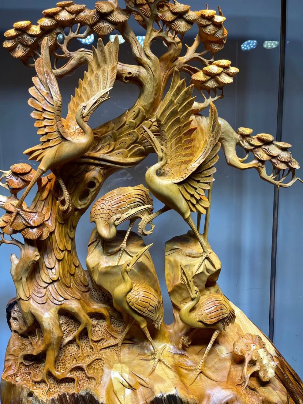 易蓉松鹤延年崖柏根雕摆件工艺品祝寿礼品中式客厅玄关实木雕刻落地大