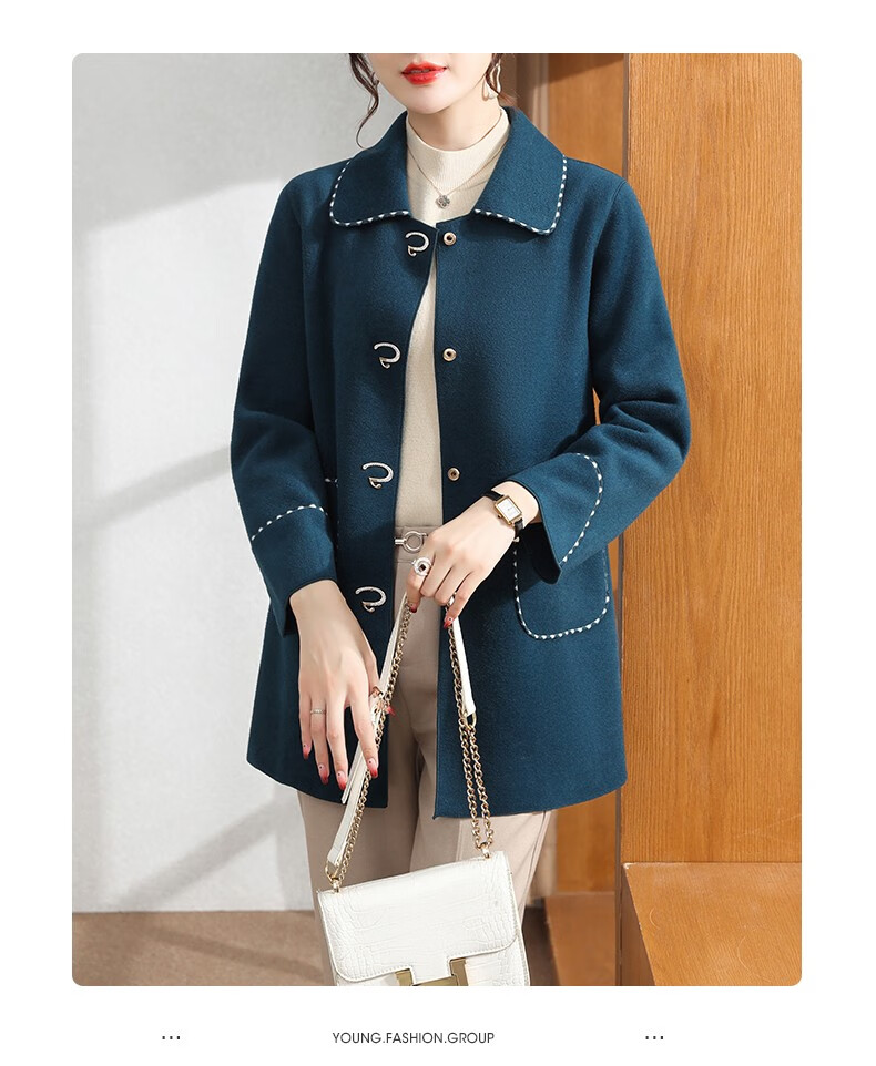 雪夕 妈妈装秋装毛呢外套新款中年女装秋冬装双面羊毛中老年衣服