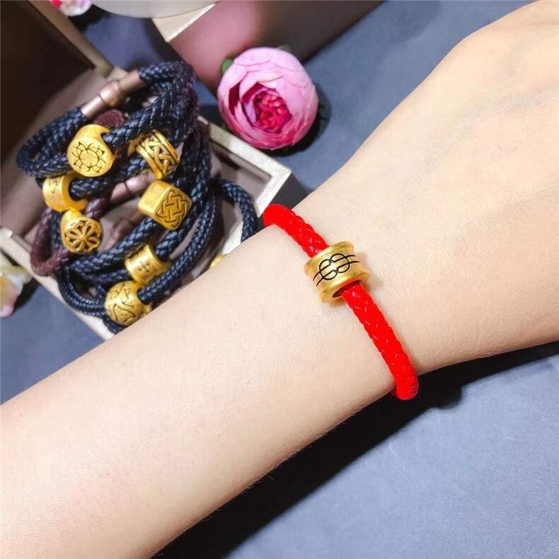 纯福黄金 黄金转运珠手链999足金刺青守护转运珠黄金手链男3d硬金串珠