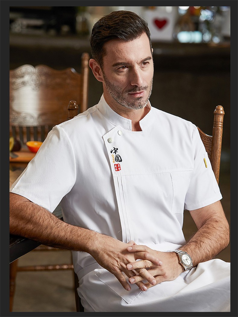 中式高档酒店厨师服短袖餐厅饭店后厨房工作衣服夏烘培师服装定制白色