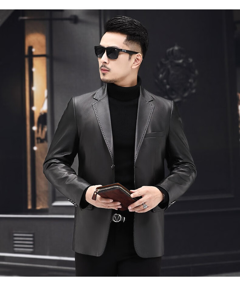 品男装真皮皮衣春秋中年皮西装男士绵羊皮夹克软皮薄新款西服外套潮
