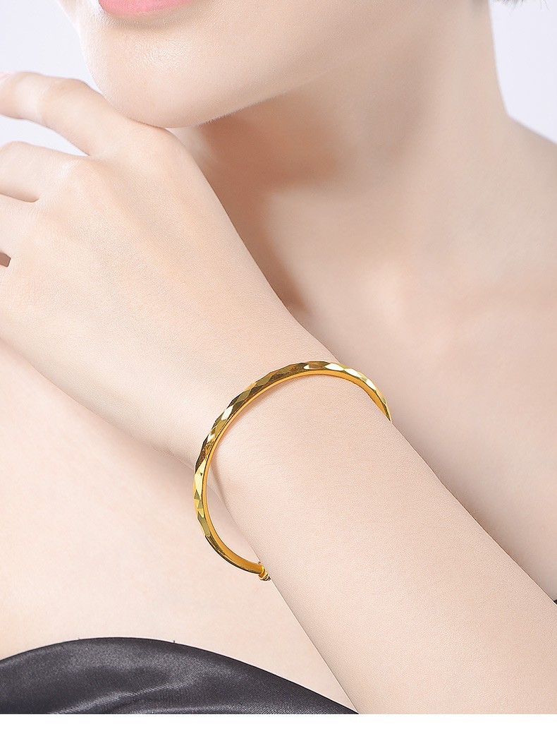 喜兆珠宝黄金手镯足金999菱纹手镯活口推拉手镯时尚简约鱼鳞手镯菱格