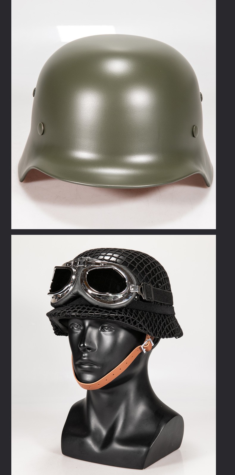 德式m35钢盔原版收藏纪念版头盔摩托车防暴影视头盔道具绿色头盔绿细