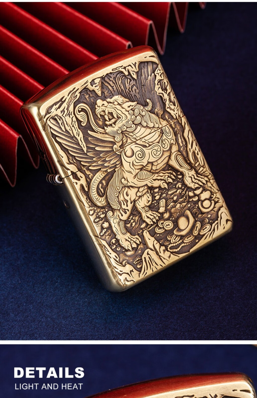 zippo zippo打火机 男士盔甲机鬼王貔貅复古金收藏精美3d浮雕zp防风打