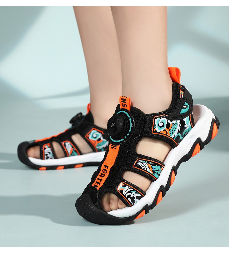 七波辉男童包头凉鞋2022新款夏季儿童凉鞋青少年软底中大童沙滩鞋