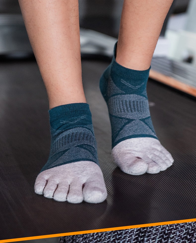 袜男运动夏季袜子短筒休闲跑步棉袜青石绿2火焰红2专业跑步运动五指袜