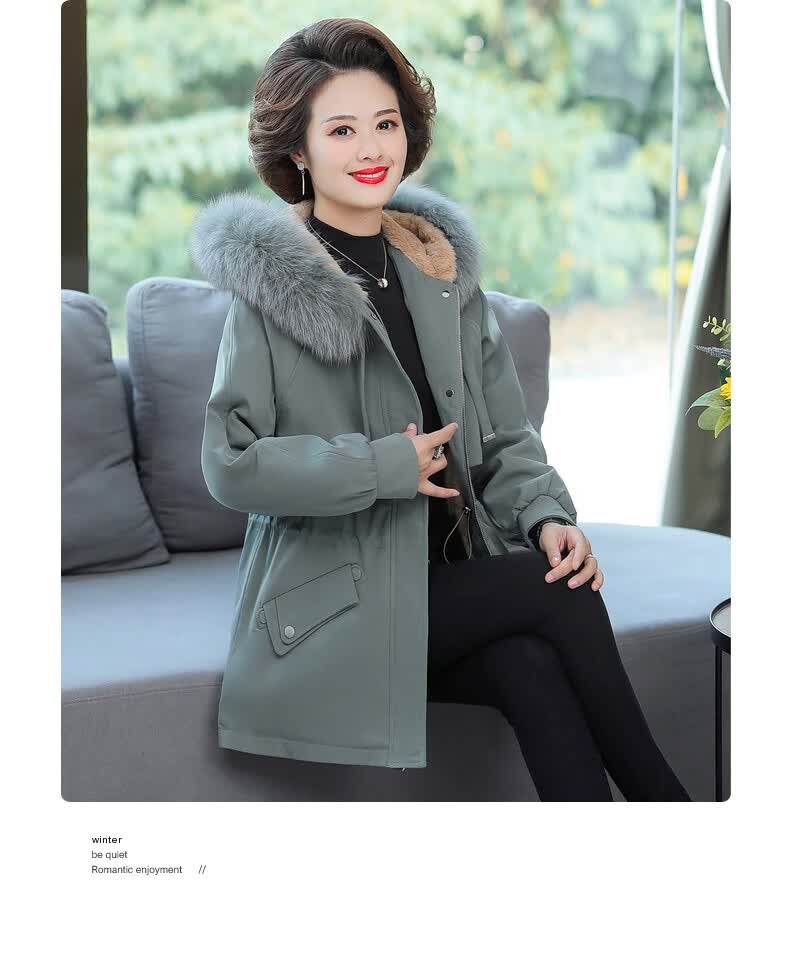 雪夕 妈妈装派克服棉衣外套女中老年女装冬装加绒加厚羽绒棉服中老年