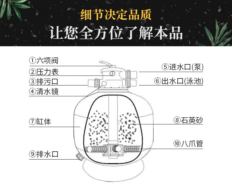 游泳池过滤砂缸浴池家用循环水处理设备不锈钢沙缸过滤器石英砂 blg