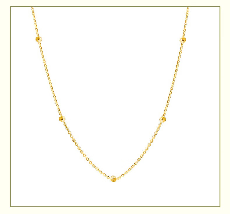 菜百首饰 黄金项链 5g工艺闪耀金 时尚足金精致多面圆珠项链长城o字链