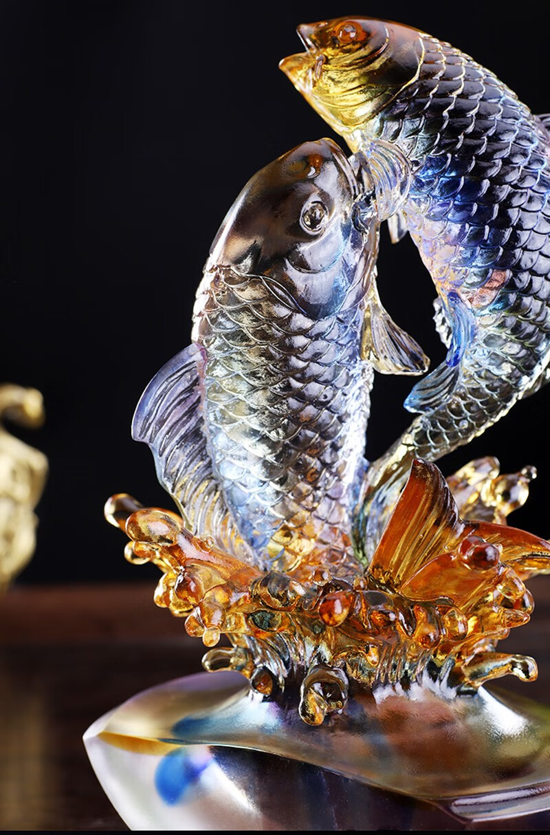 优光琉璃鱼摆件创意客厅书柜家居摆件开业乔迁新居礼品琉璃工艺品鱼