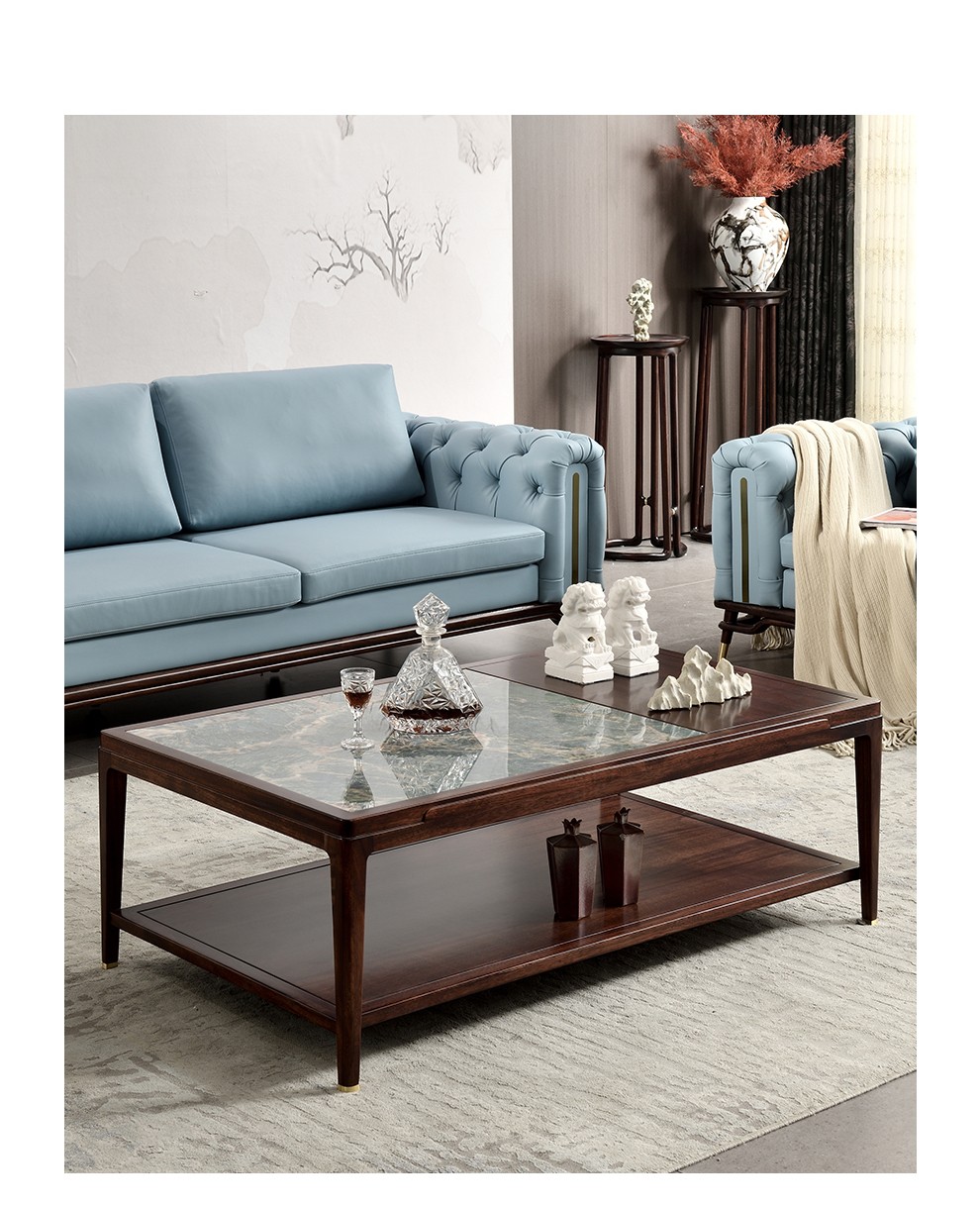 空山新雨新中式乌金木沙发现代皮沙发大户型简约储物沙发8086皮沙发