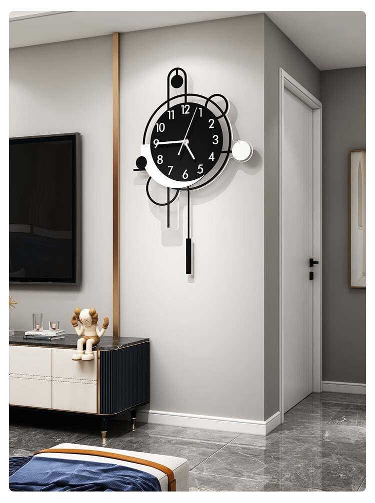 美世达meisd挂钟简约现代客厅石英钟创意电视墙时钟轻奢卧室钟表大号