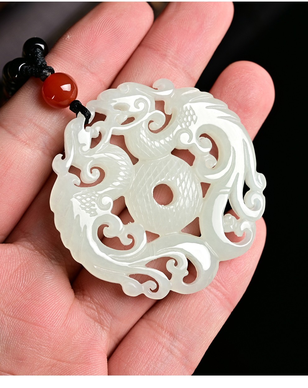和田玉双龙护主吊坠新疆玉石玉坠仿古玉佩男挂坠女护身 双龙护主玉佩
