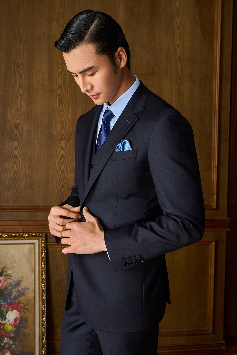 羊毛西服套装男士商务正装新郎结婚礼服高端时尚宴会晚礼服绅士西装三
