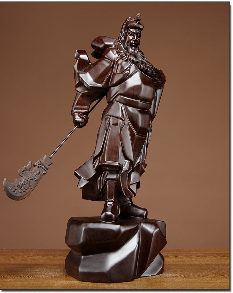 浣彩黑檀木雕关公像摆件招财风水家居供奉武财神关帝圣君客厅装饰品