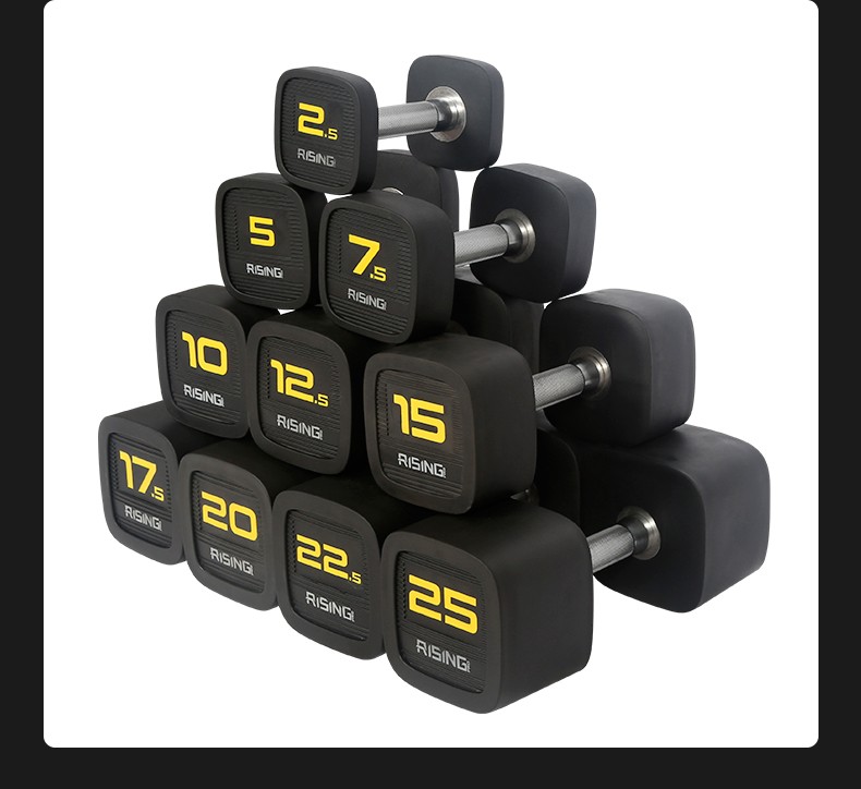 健康无味rising锐思健身房商用方形设计健康无味pu包胶哑铃175公斤