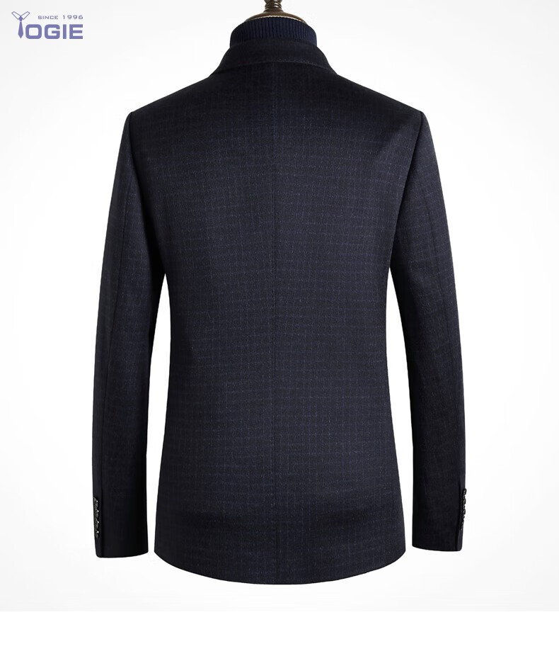 羊毛西服男轻奢秋冬季高端格纹商务男士毛呢西装休闲单西外套男 灰色