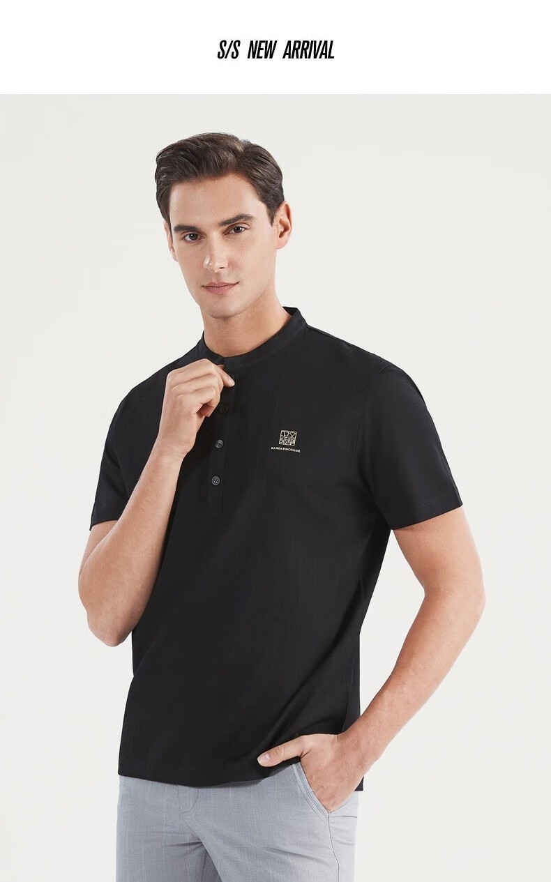 中华立领柒牌短袖t恤男2022夏季新款男士国潮中国风黑色上衣黑色185