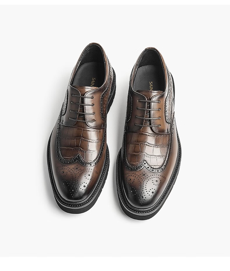 报喜鸟正装商务牛皮皮鞋2022秋季英伦圆头布洛克雕花韩版男士潮流商务