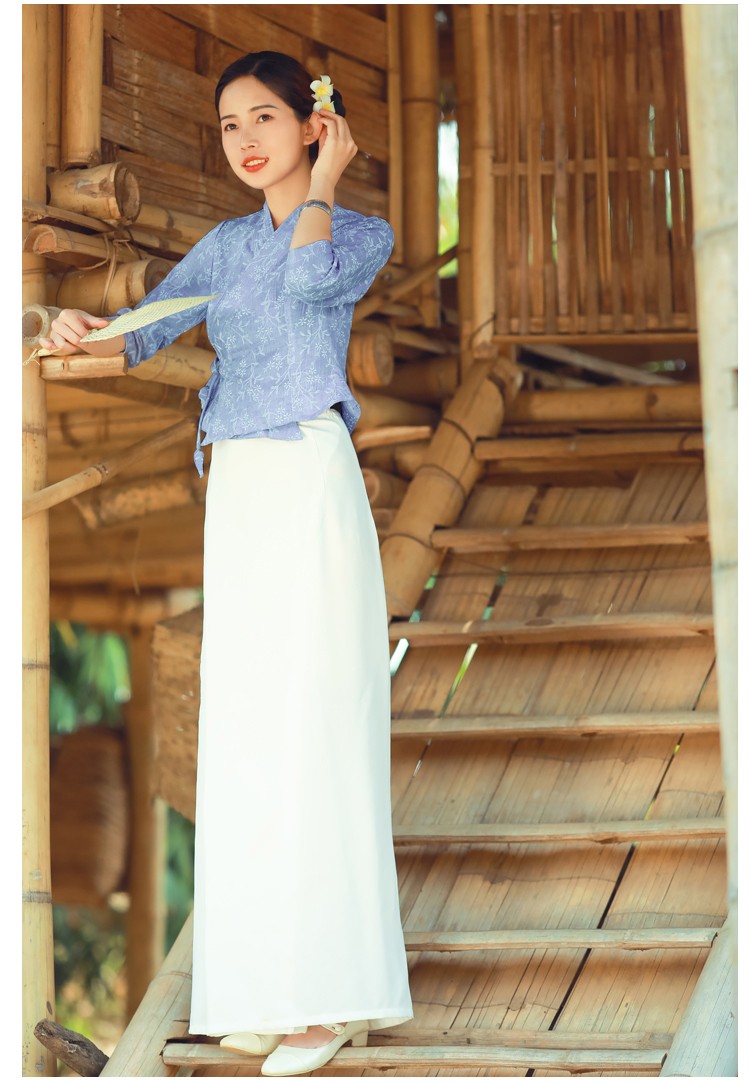 沙芭利东南亚风格傣族服装清新民族风西双版纳傣族服饰 七分袖套装 l