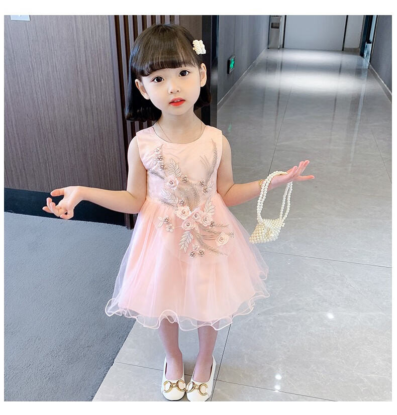 裙中大童蕾丝纱裙小女孩子演出表演裙礼服b286香槟色80码建议身高70cm