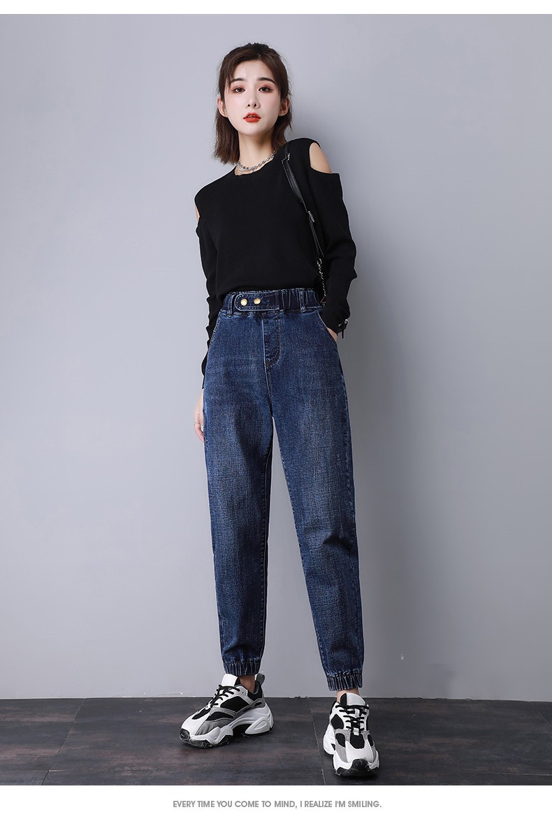 牛仔裤女宽松直筒哈伦裤高腰显瘦大码老爹裤女加绒加厚款黑色加绒款l