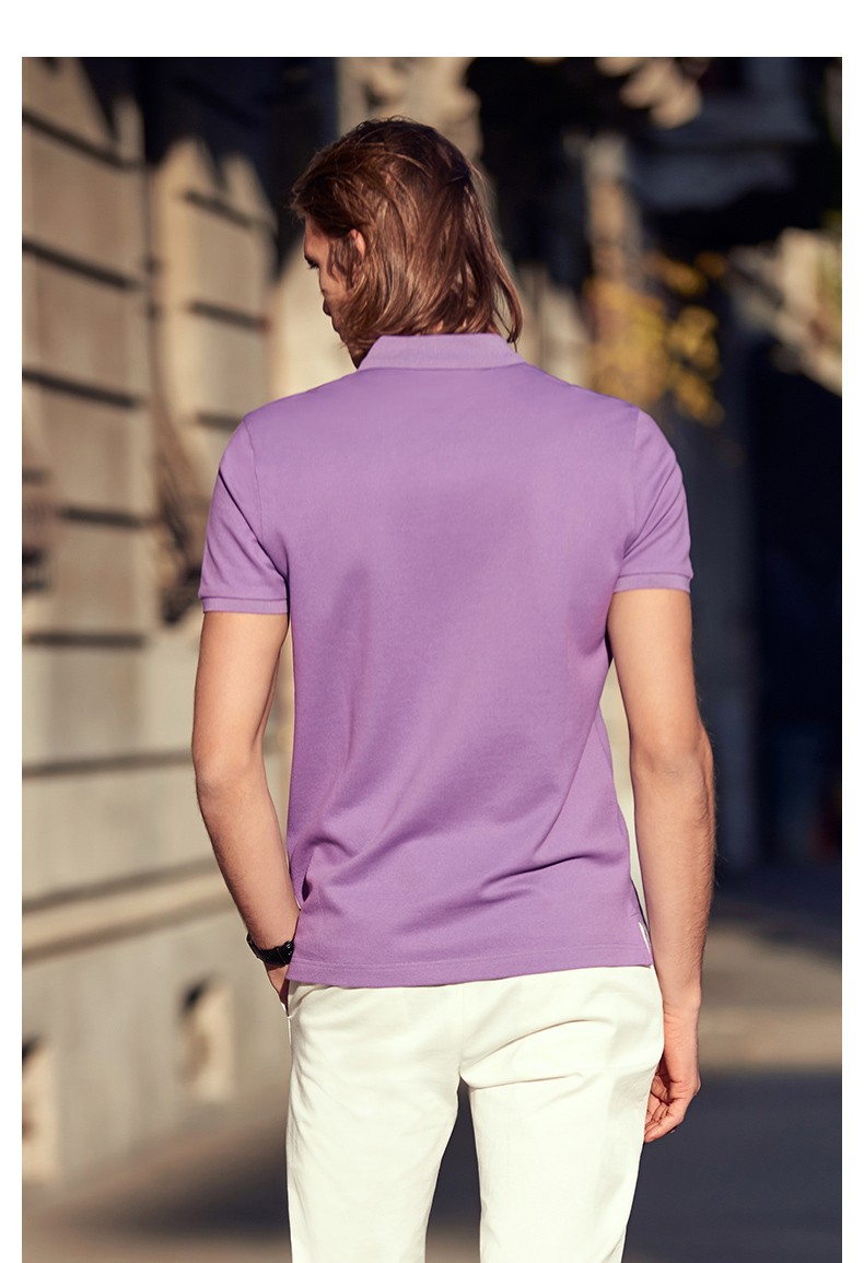 lampo蓝豹男士新品棉紫罗兰绣花短袖polo衫t恤米兰系列浅紫48