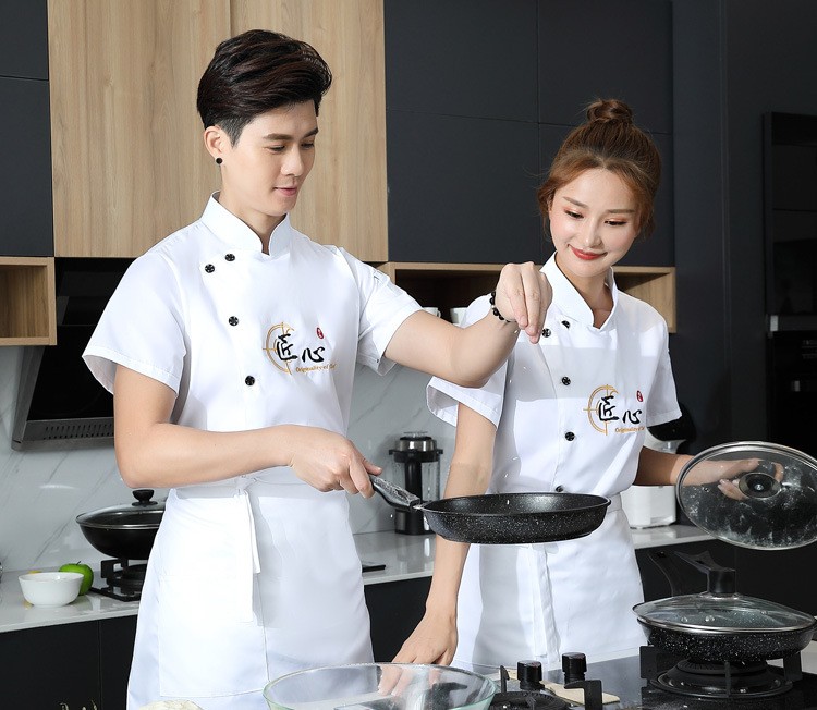 御芃厨师工作服短袖男装透气大码酒店餐饮后厨厨房工
