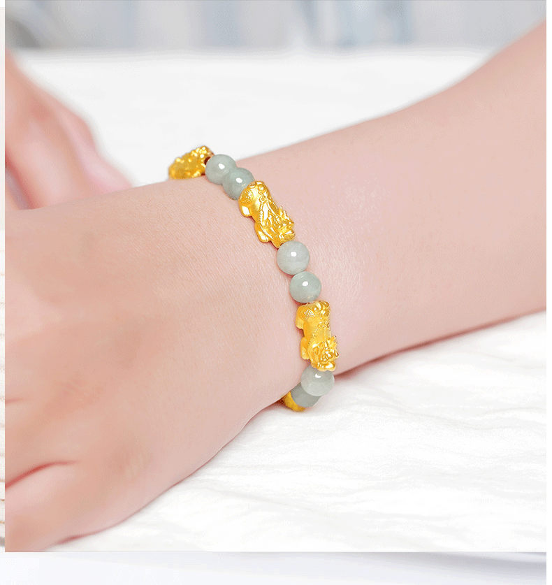 黄金貔貅手链男女款999足金转运珠3d硬金翡翠手镯玉小金珠送女友 【5