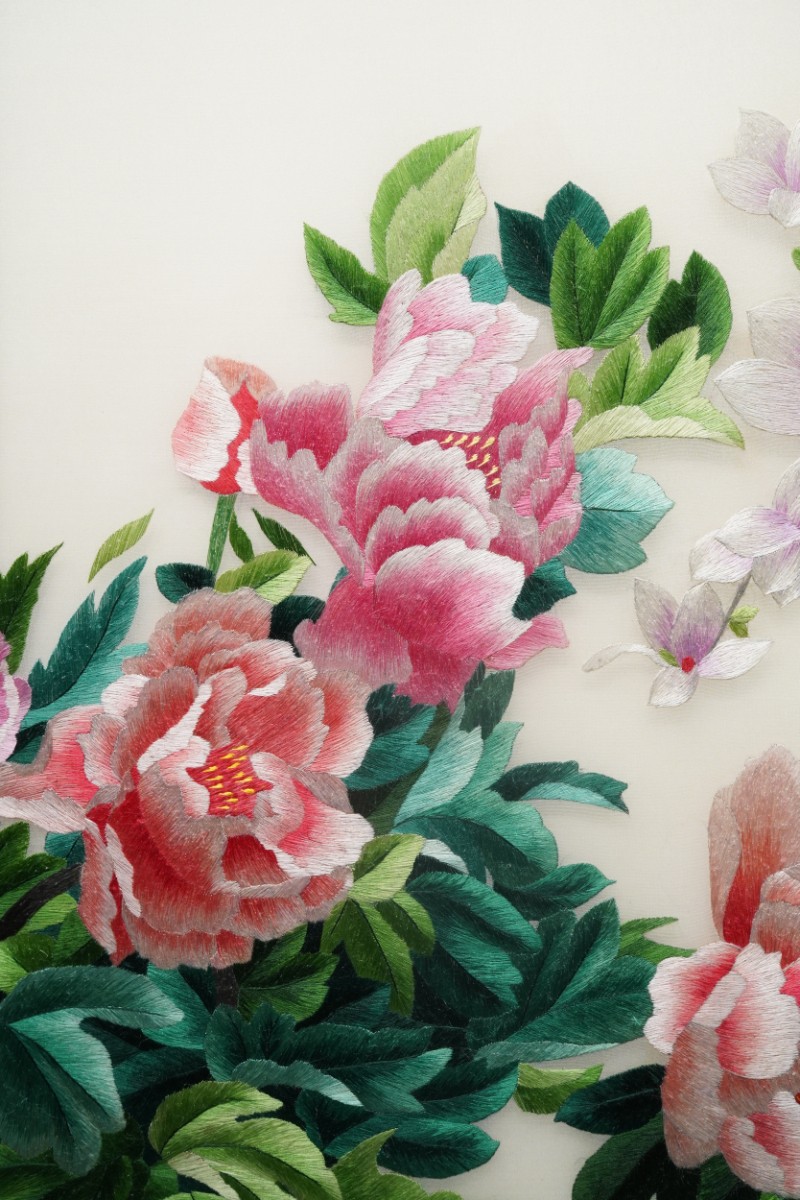 倾尚玉磁苏绣挂画客厅装饰画纯手工刺绣画牡丹图新中式风格餐厅过道