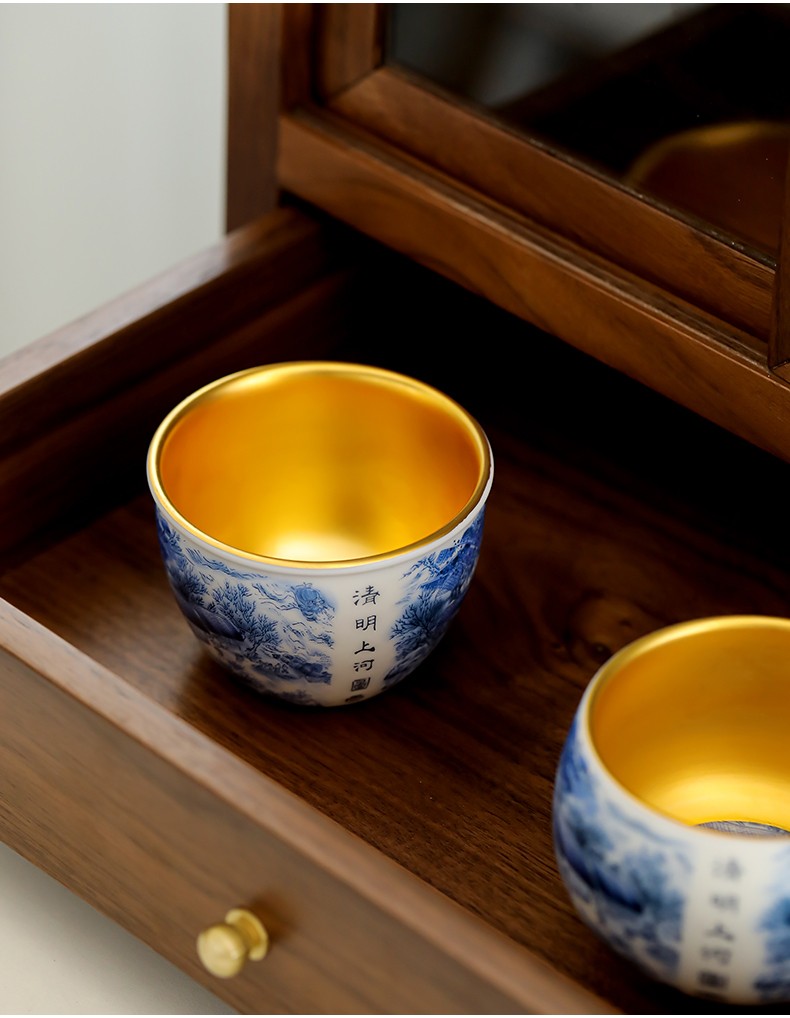 辰轩瓷业清明上河图鎏金陶瓷茶杯主人杯羊脂玉白瓷单杯品茗杯大号茶碗