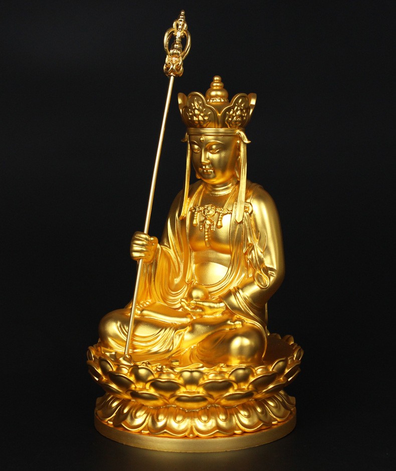 金馨豪品紫铜铸金地藏王菩萨佛像摆件居家供奉古法贴金鎏金法像地藏王