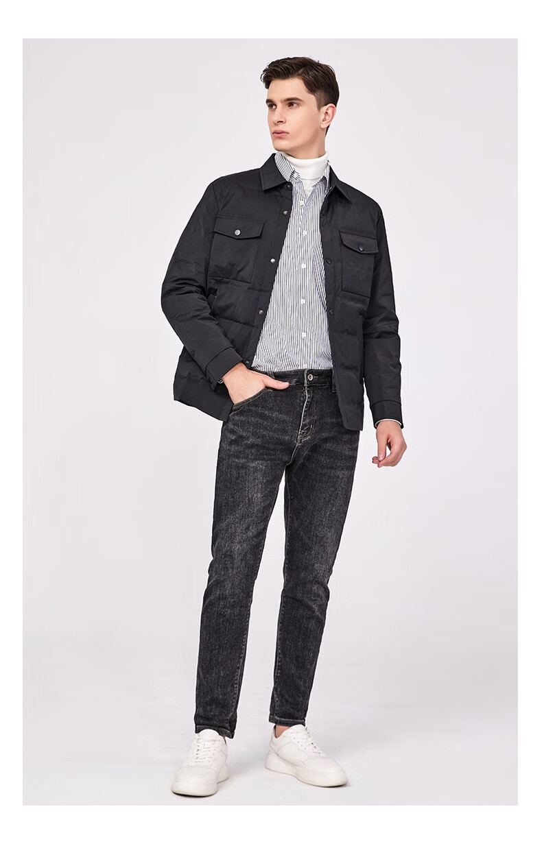 斯得雅(stava)轻薄男装羽绒服翻领中青年纯色短款显瘦羽绒服男