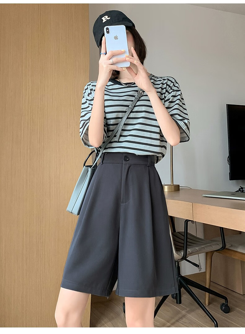 LangSha Women's Suit Shorts, Lightweight And Loose-Fitting for Summer Wear, Wide-Leg Five-Point Shorts, High-Waisted A-Line Slimming Casual Shorts 20