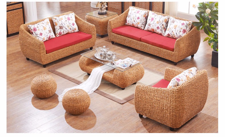 感享家居 真藤家具 藤沙发三件套 单人双人三人沙现代简约藤编沙发整