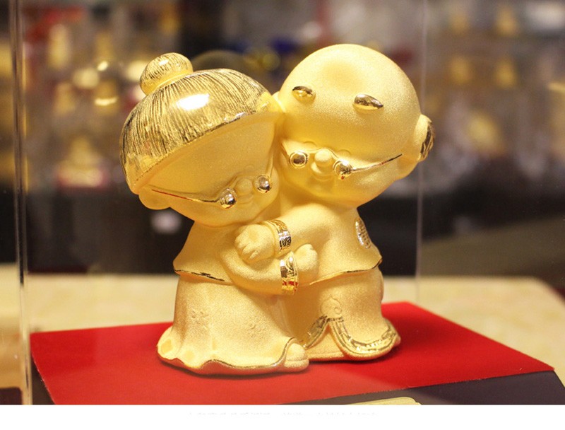 优光 黄金摆件结婚纪念日结婚周年礼物金婚客厅卧室家居礼物绒沙金