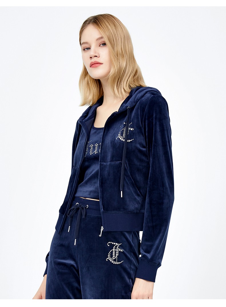 juicycouture橘滋奢品女装2022春季新款天鹅绒短外套女藏青s