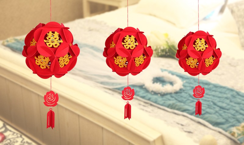妙如意绣球挂饰花球宫灯喜字无纺布灯笼婚房布置装饰结婚婚庆用品特大