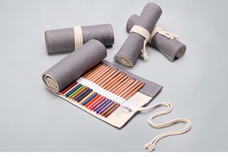 帆布彩铅笔袋24支36支48支72孔大容量卷笔袋复古美术绘画专用笔帘画笔