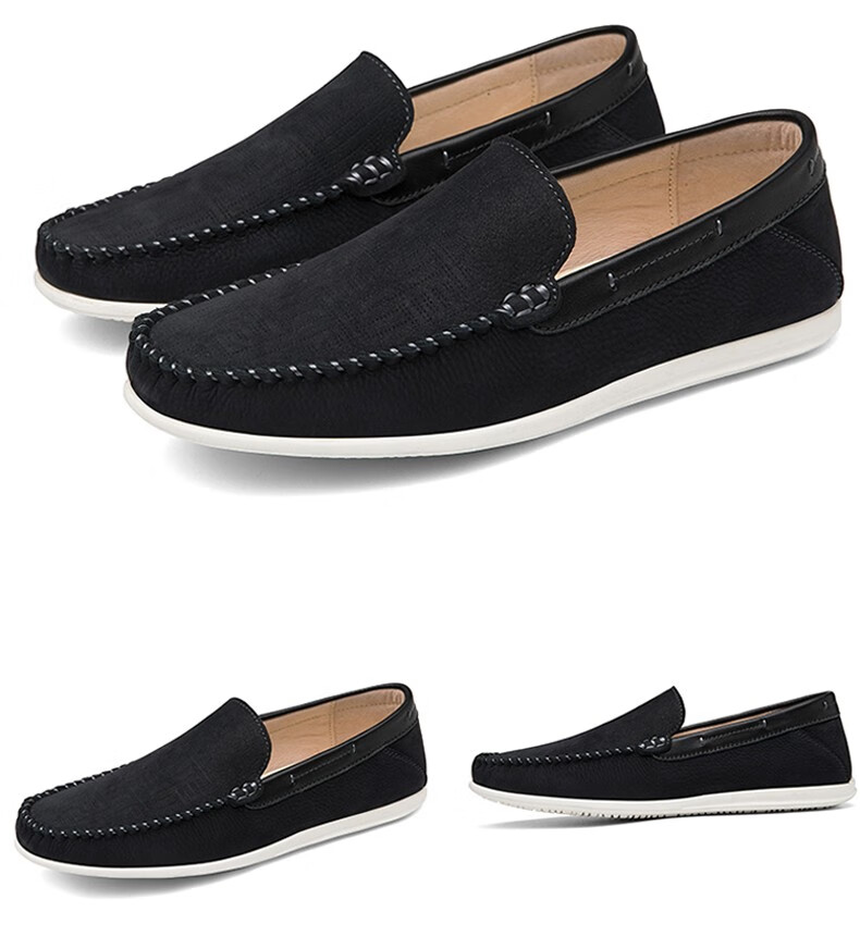 cele策乐男鞋透气休闲皮鞋防滑软底男士驾车鞋一脚蹬懒人鞋豆豆鞋灰色