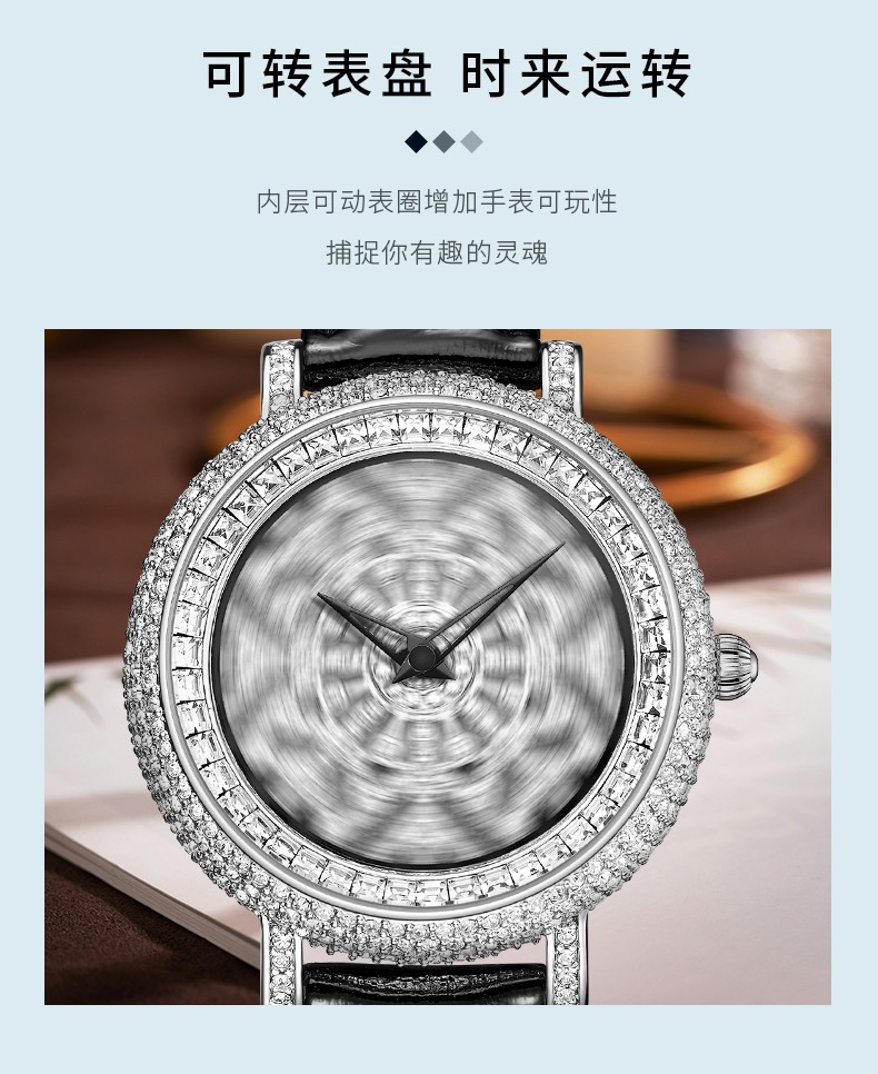 adam gallagher意大利品牌时来运转女士手表女款石英表满天星镶钻旋转