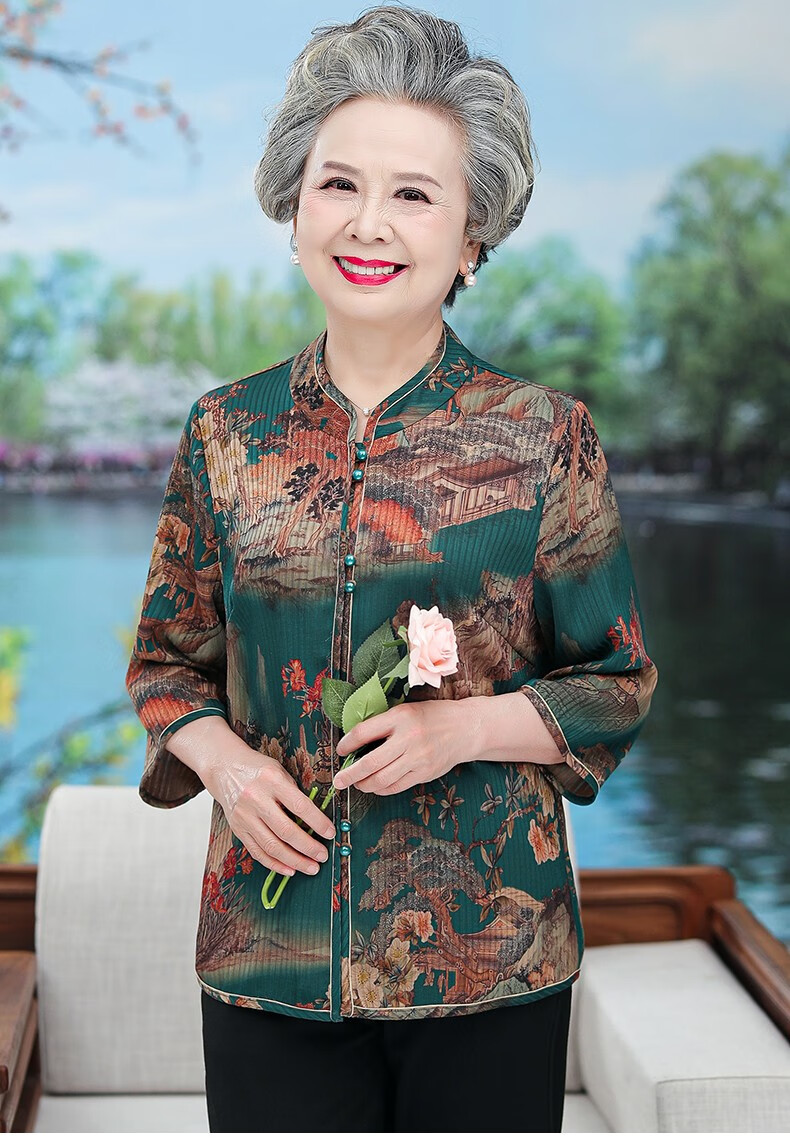 中老年人夏装衬衫女奶奶装中国风唐装上衣老太太服装老人衣服妈妈春夏