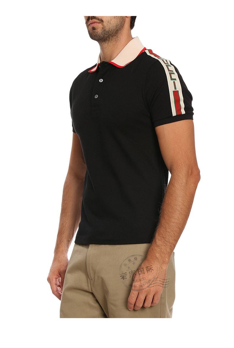 gucci古驰男士logo织带条纹棉质短袖polo衫500972 9m38 1106 黑色 xl