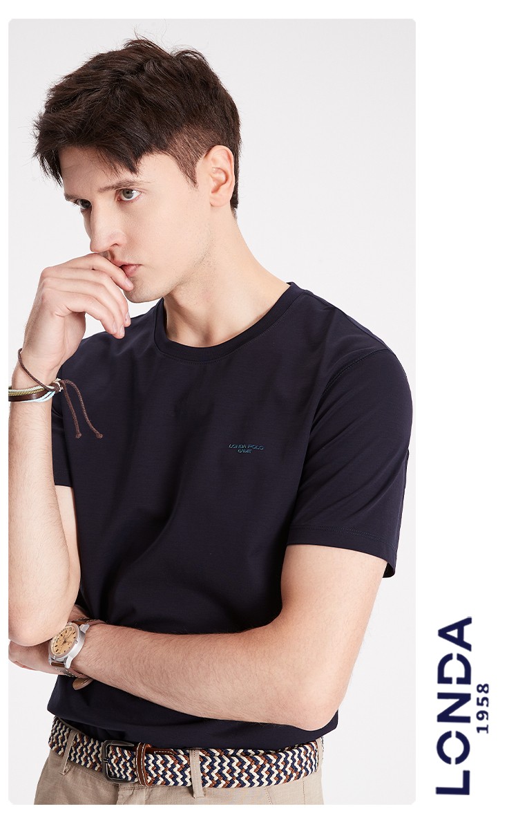 londapolo伦德保罗短袖t恤男纯色夏季新款圆领棉质百搭凉感体恤男装蓝