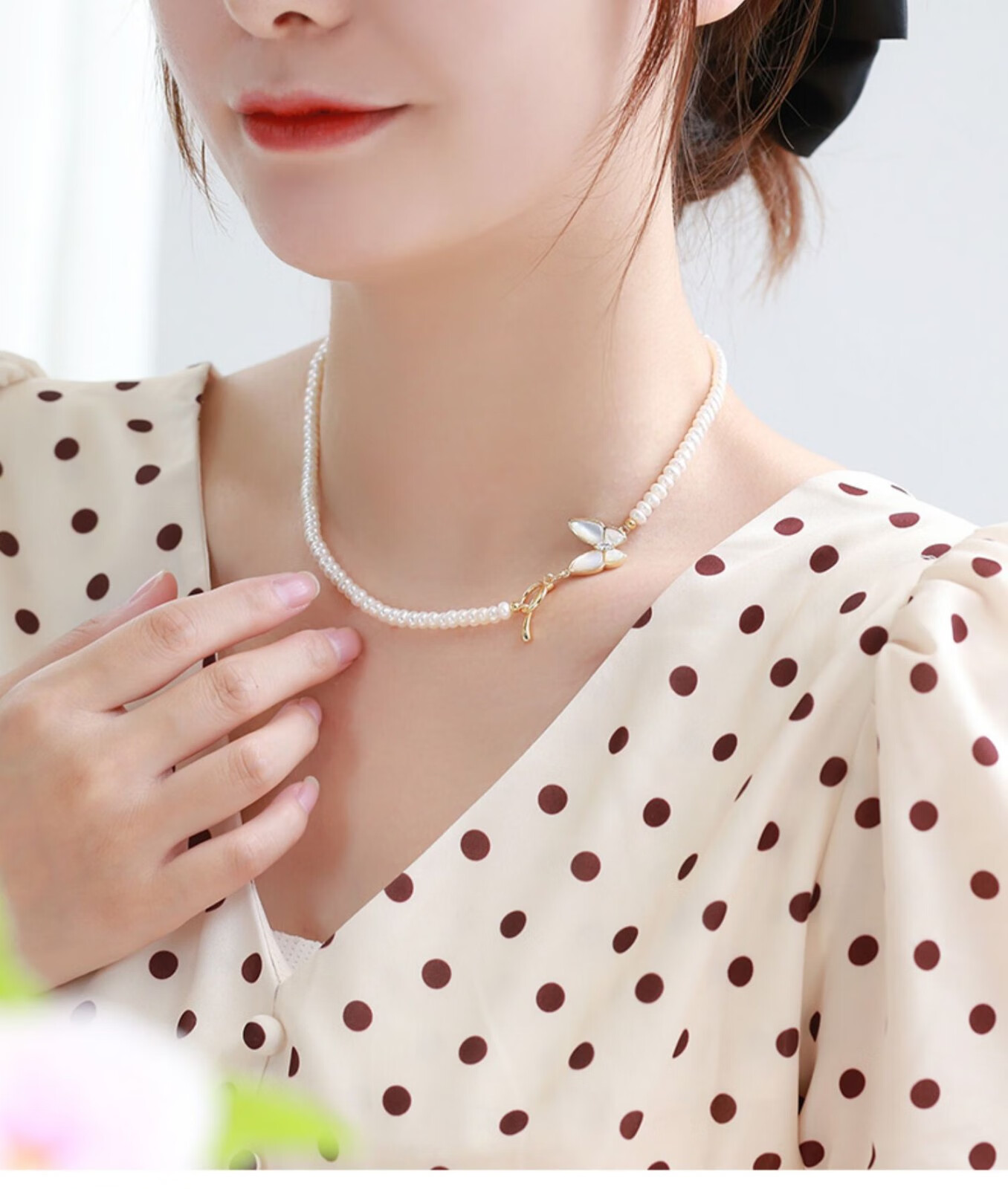 黛米珠宝 蝶语 4-5mm强光白色淡水小米链baby珍珠项链女锁骨链 4-5mm