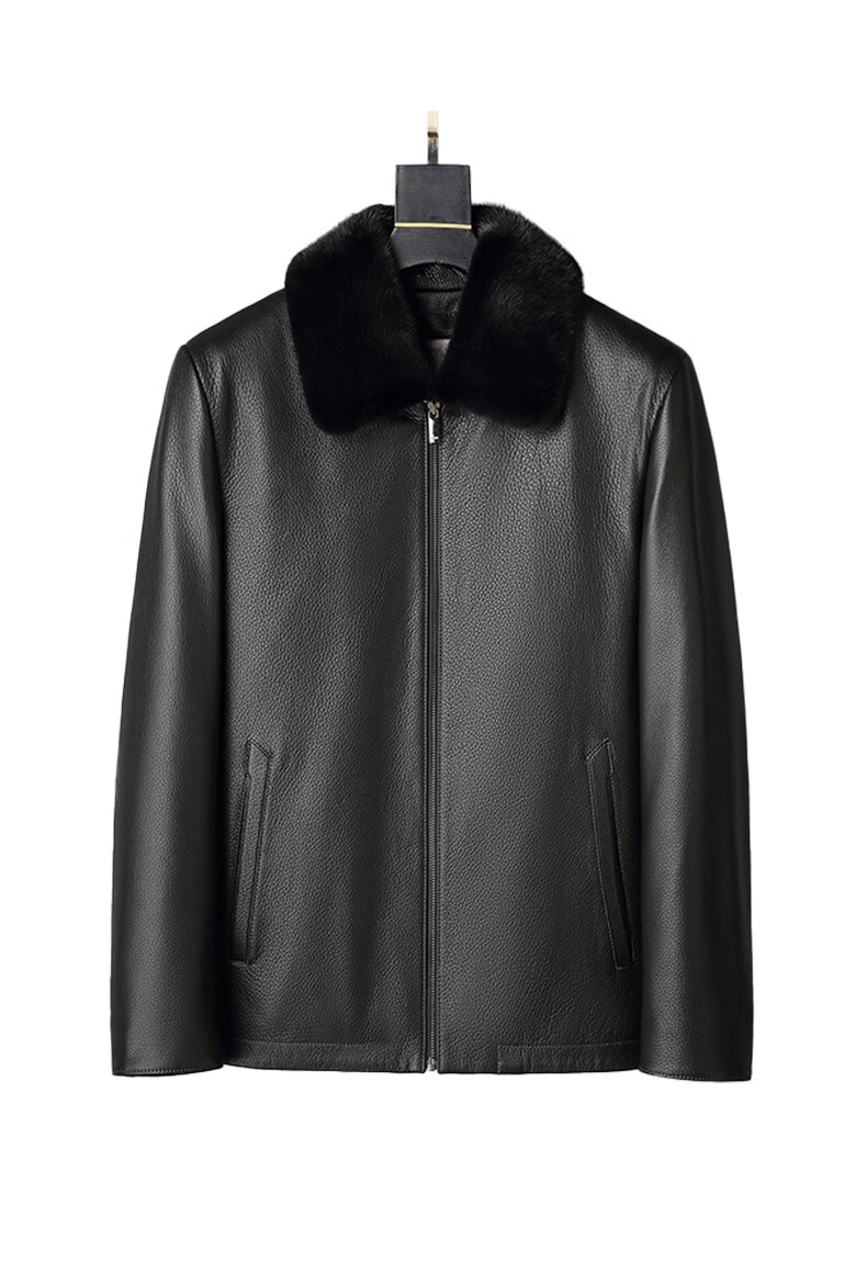 恒源祥新西兰进口头层鹿皮真皮皮衣中年高端气质翻领水貂整貂十字貂